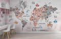 Pink Animal World Map Wallpaper : Kids Landmarks Atlas Mural
