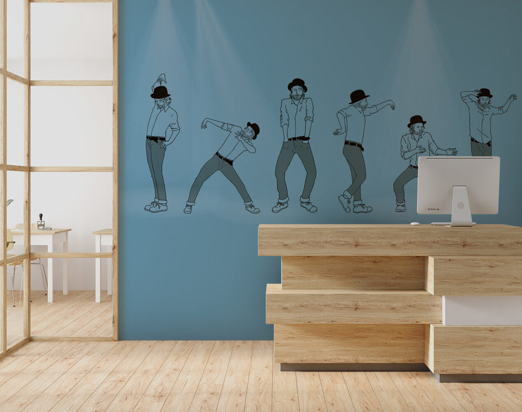 Dancing Men Wallpaper : Line Art On Blue Mural - View 4