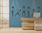 Dancing Men Wallpaper : Line Art On Blue Mural - View 4