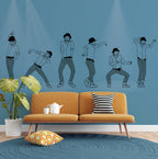 Dancing Men Wallpaper : Line Art On Blue Mural - View 5
