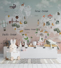 Cartoon Animal World Map Wallpaper : Pastel Kids Atlas Mural