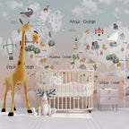 Cartoon Animal World Map Wallpaper : Pastel Kids Atlas Mural - View 4