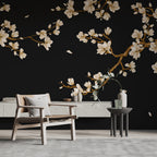 Black Magnolia Wallpaper : Cream Blossoms On Dark Mural - View 4