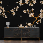 Black Magnolia Wallpaper : Cream Blossoms On Dark Mural