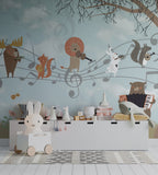 Musical Animals Wallpaper : Fox And Lion Music Notes Kids Mural - View 3