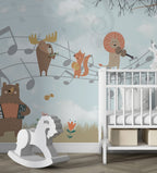 Musical Animals Wallpaper : Fox And Lion Music Notes Kids Mural - View 4
