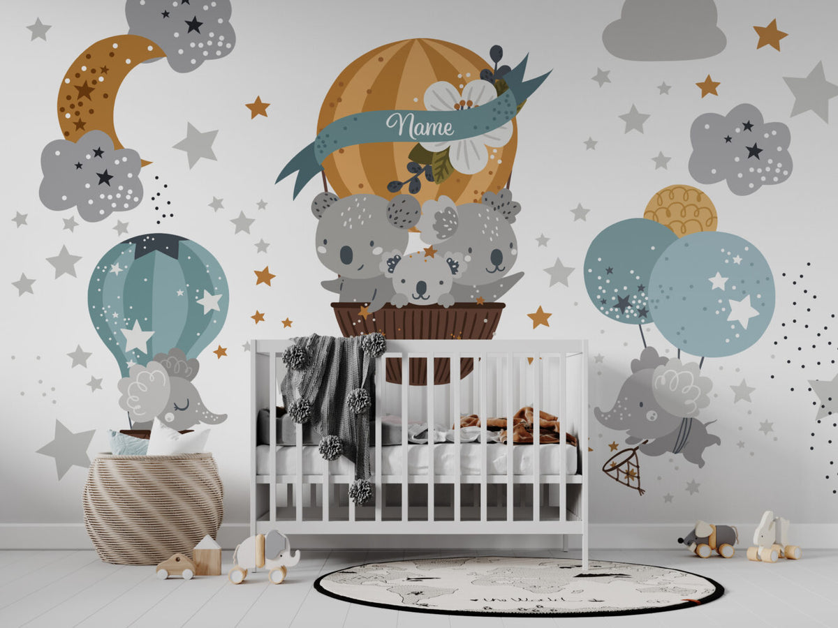 Koala Balloon Wallpaper : Grey Hot Air Balloon Nursery Mural