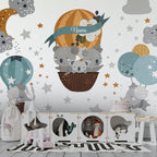 Koala Balloon Wallpaper : Grey Hot Air Balloon Nursery Mural - View 4