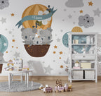 Koala Balloon Wallpaper : Grey Hot Air Balloon Nursery Mural - View 3