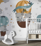 Koala Balloon Wallpaper : Grey Hot Air Balloon Nursery Mural - View 6