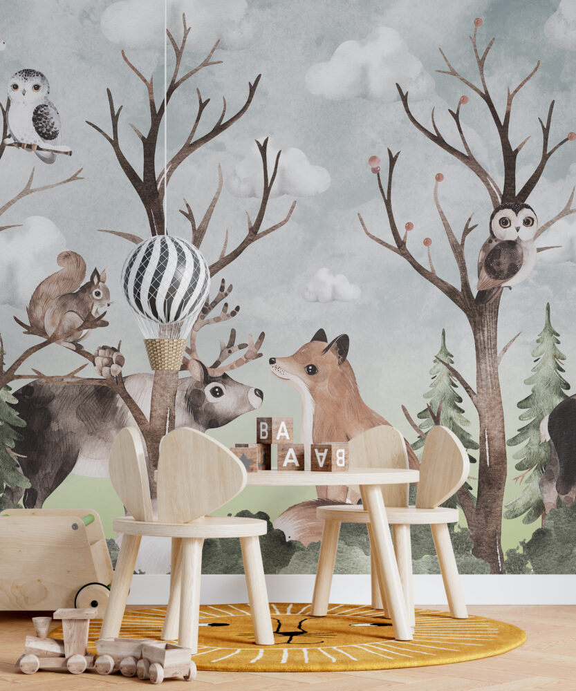 Woodland Animals Wallpaper : Fox And Deer Forest Nursery Mural - View 5