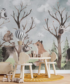 Woodland Animals Wallpaper : Fox And Deer Forest Nursery Mural - View 5