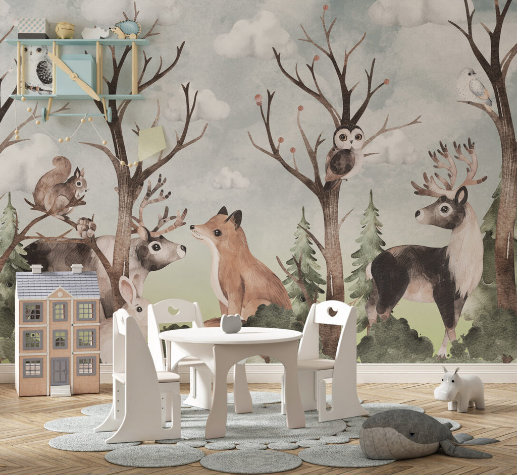 Woodland Animals Wallpaper : Fox And Deer Forest Nursery Mural