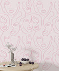 Pink Line Face Wallpaper : One Line Portraits Pattern