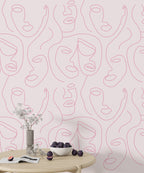 Pink Line Face Wallpaper : One Line Portraits Pattern