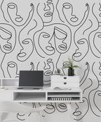 Grey Line Face Wallpaper : One Line Portraits Pattern