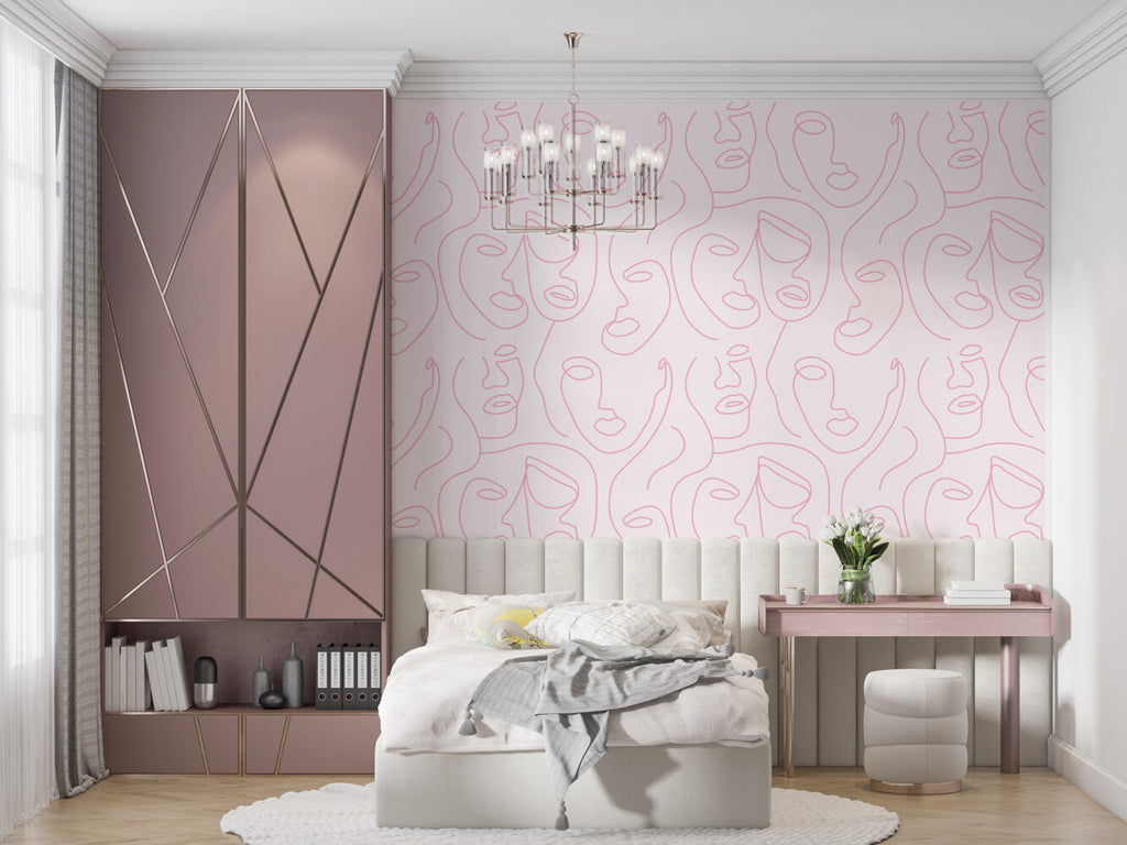 Pink Line Face Wallpaper : One Line Portraits Pattern - View 6