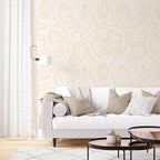 Cream Line Face Wallpaper : Gold One Line Portraits Pattern - View 4
