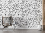 Grey Line Face Wallpaper : One Line Portraits Pattern - View 5