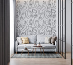 Grey Line Face Wallpaper : One Line Portraits Pattern - View 2