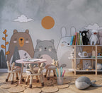 Cute Cat And Bunny Wallpaper : Soft Cartoon Animals Kids Mural