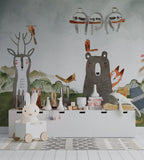 Watercolor Bear Wallpaper : Fox And Forest Animals Kids Mural - View 6