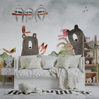Watercolor Bear Wallpaper : Fox And Forest Animals Kids Mural - View 3