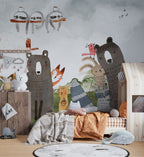 Watercolor Bear Wallpaper : Fox And Forest Animals Kids Mural - View 4