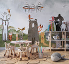 Watercolor Bear Wallpaper : Fox And Forest Animals Kids Mural