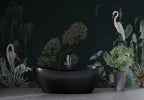 Dark Green Botanical Wallpaper : Moth And Heron Mural - View 3