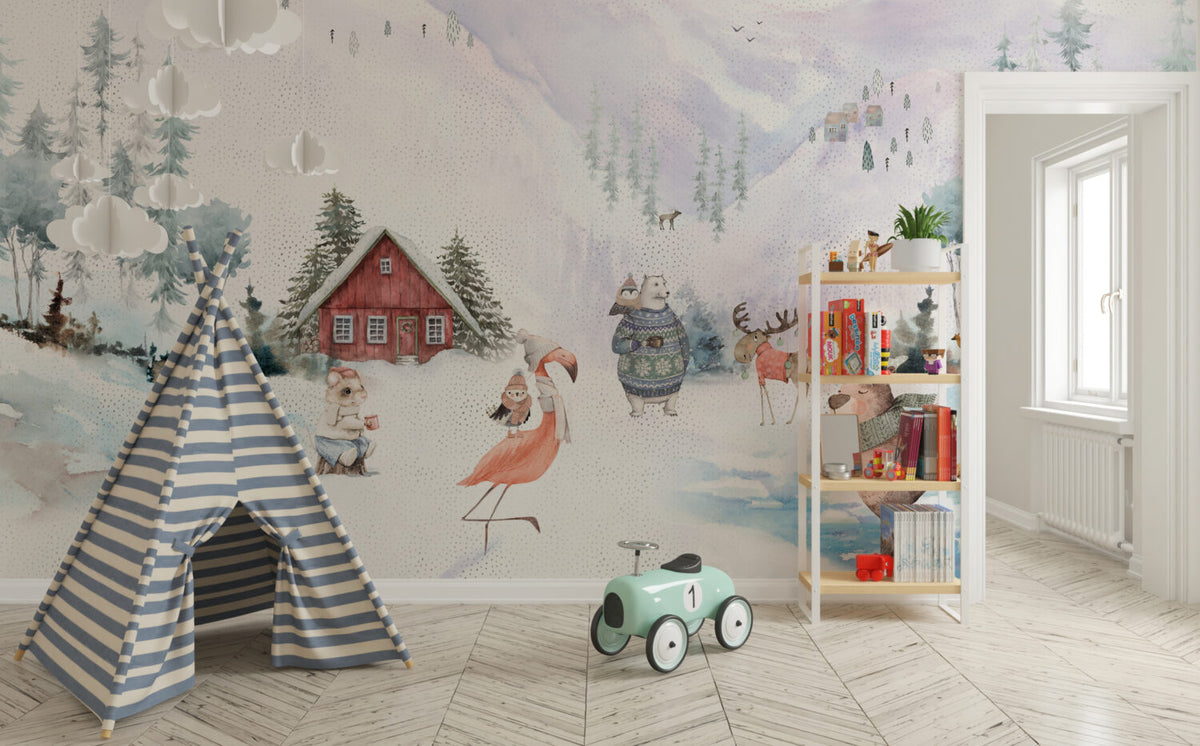 Winter Animals Wallpaper : Snowy Forest Kids Mural - View 3