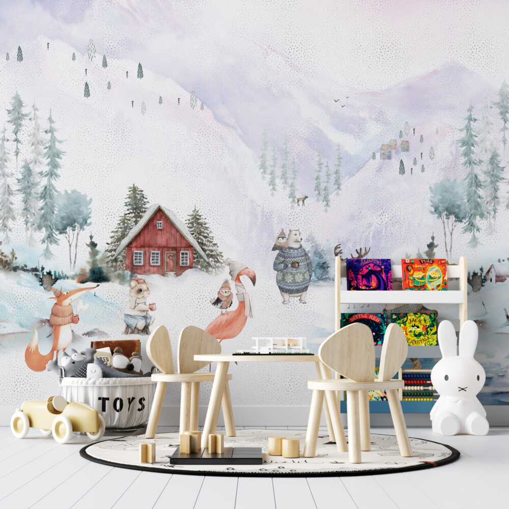 Winter Animals Wallpaper : Snowy Forest Kids Mural - View 5