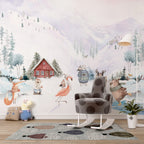 Winter Animals Wallpaper : Snowy Forest Kids Mural - View 6