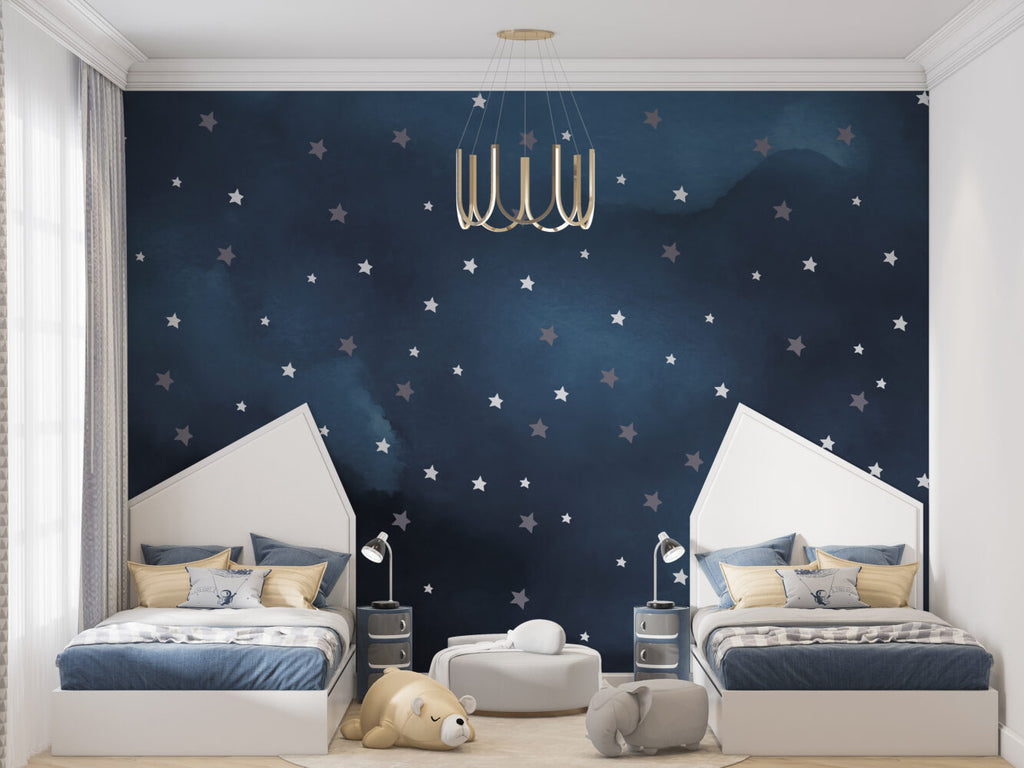 Navy Star Wallpaper : Night Sky Kids Pattern
