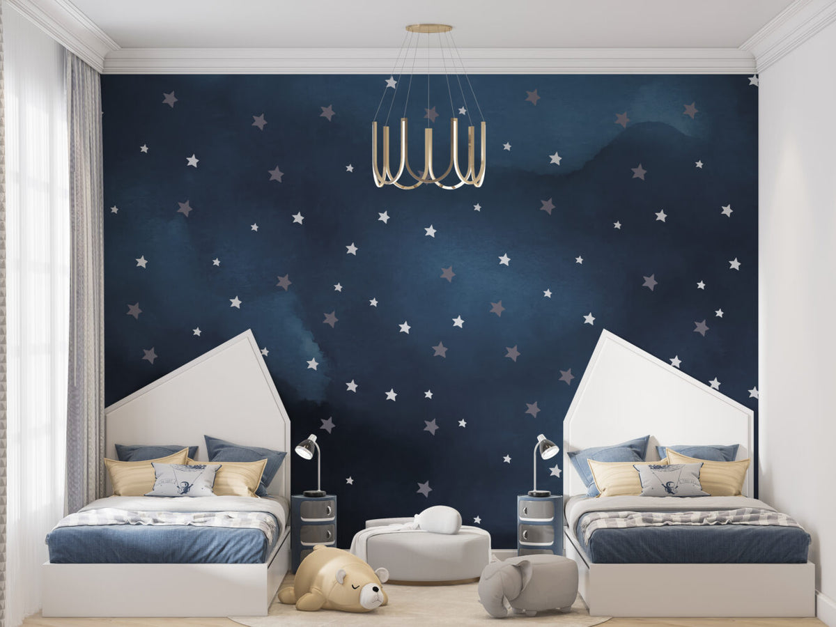 Navy Star Wallpaper : Night Sky Kids Pattern