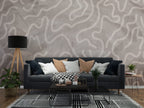 Cream Abstract Wallpaper : Organic Wave Lines On Concrete - View 3