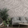 Cream Abstract Wallpaper : Organic Wave Lines On Concrete