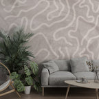 Cream Abstract Wallpaper : Organic Wave Lines On Concrete