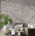 Cream Abstract Wallpaper : Organic Wave Lines On Concrete - View 5
