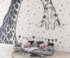 Giraffe Polka Dot Wallpaper : Black And White Animal Kids Mural - View 6
