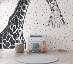 Giraffe Polka Dot Wallpaper : Black And White Animal Kids Mural - View 4