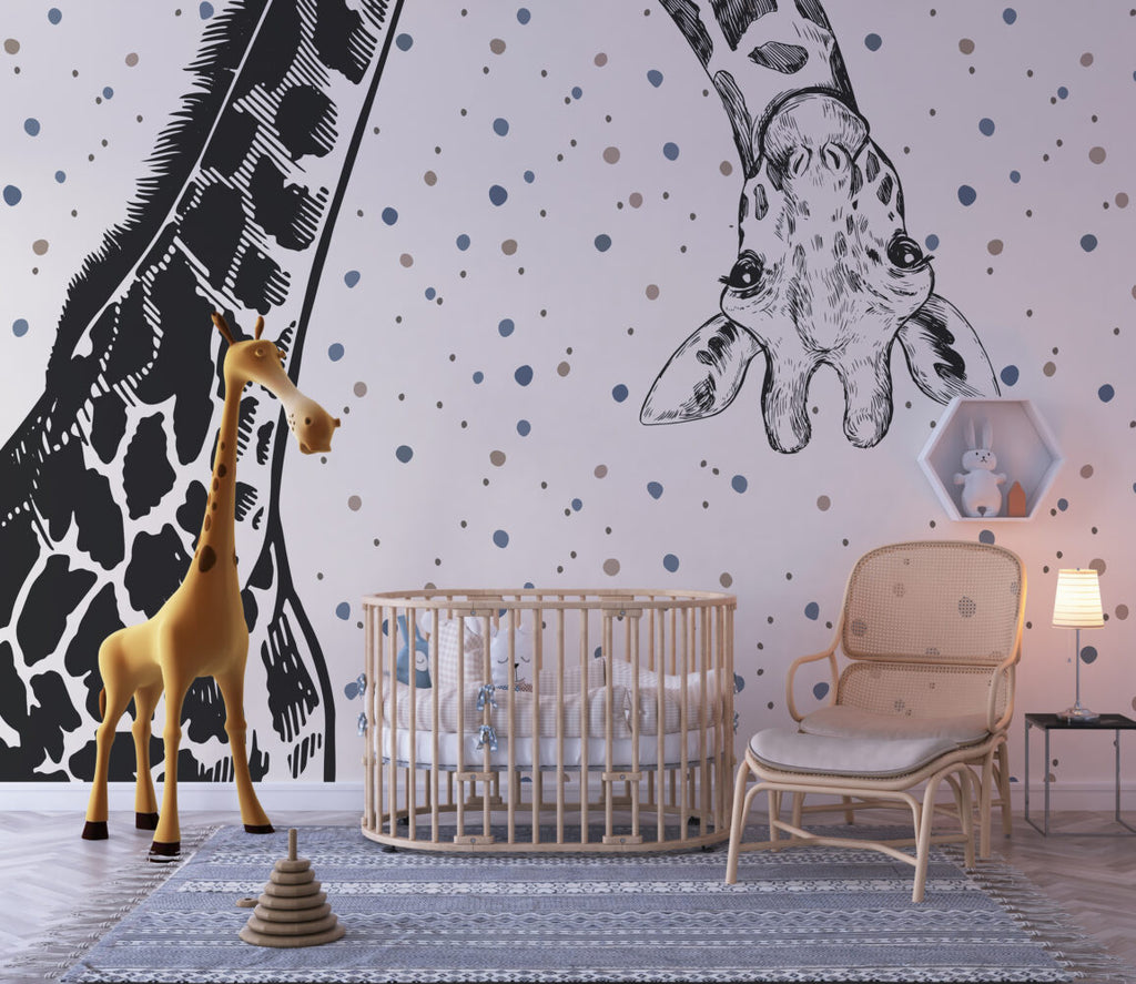 Giraffe Polka Dot Wallpaper : Black And White Animal Kids Mural - View 5