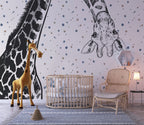Giraffe Polka Dot Wallpaper : Black And White Animal Kids Mural - View 5