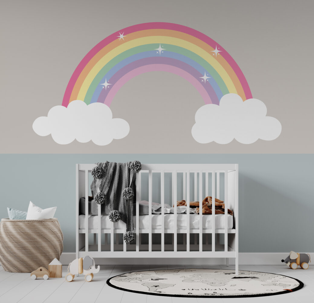 Pastel Rainbow Wallpaper : Clouds And Rainbow Kids Mural - View 5