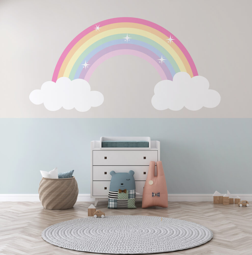 Pastel Rainbow Wallpaper : Clouds And Rainbow Kids Mural - View 6