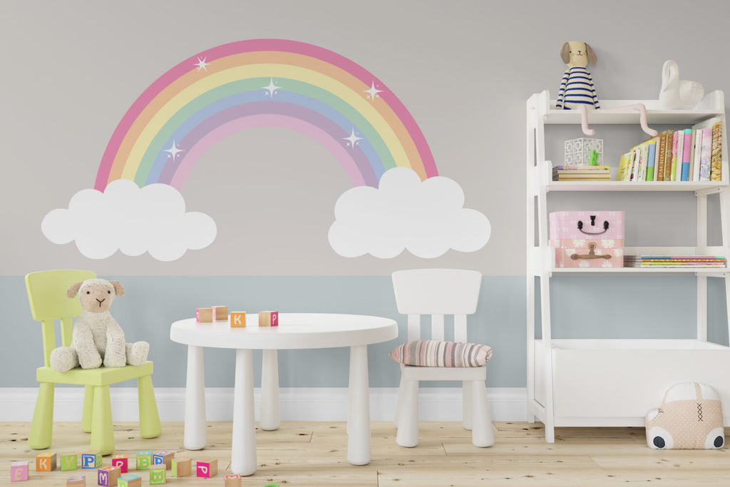 Pastel Rainbow Wallpaper : Clouds And Rainbow Kids Mural