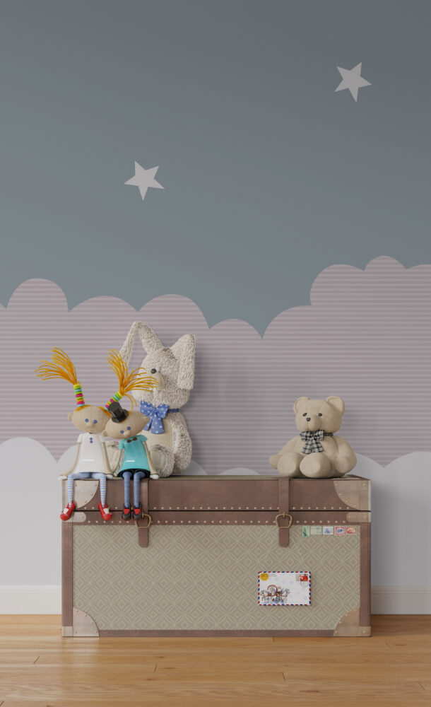Cloud And Star Wallpaper : Pink And Grey Kids Mural - View 3