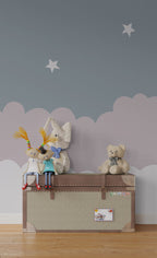 Cloud And Star Wallpaper : Pink And Grey Kids Mural - View 3