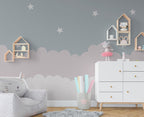 Cloud And Star Wallpaper : Pink And Grey Kids Mural