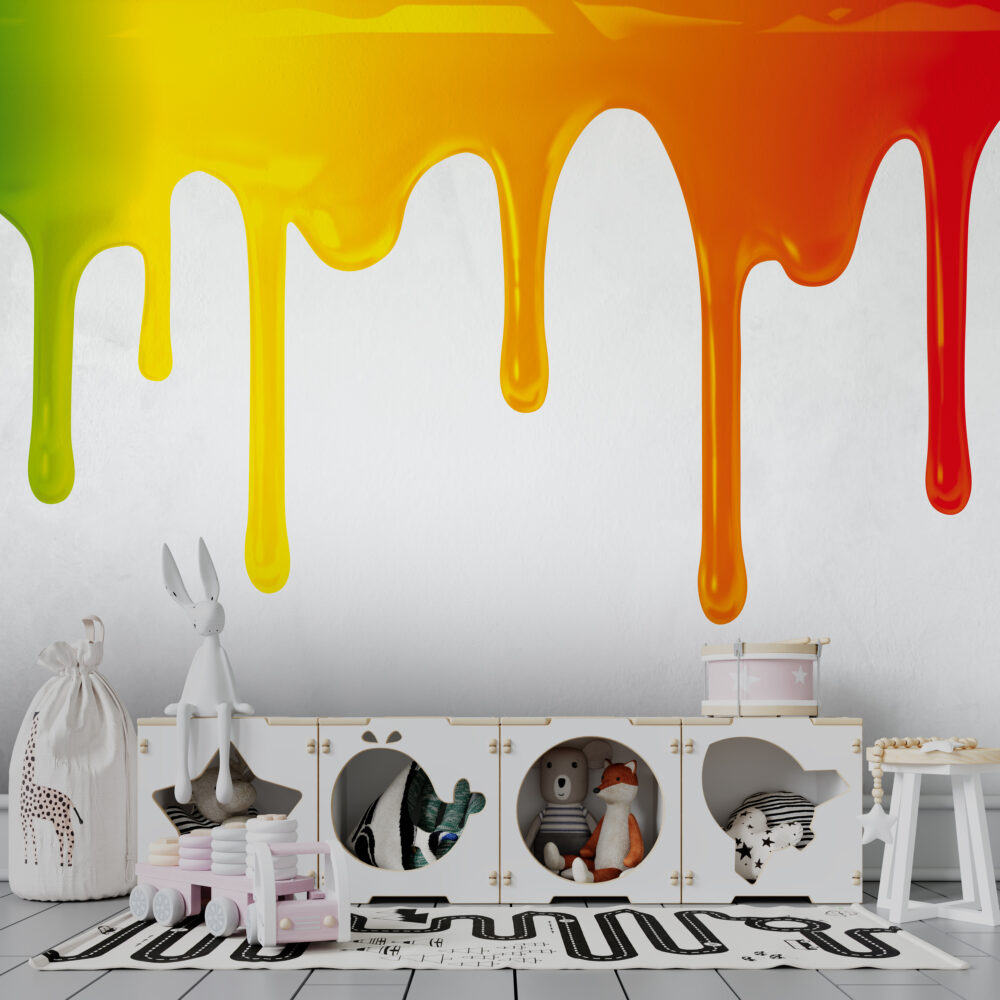 Dripping Paint Wallpaper : Rainbow Drip Kids Mural